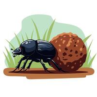 Dung beetle with ball vector