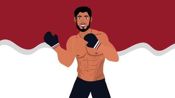 Shirtless muscular man wearing gloves posing for Indonesia Independence Day celebration design vector