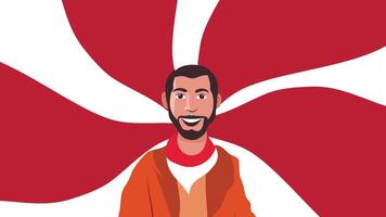 Smiling handsome man wearing scarf with abstract background for Indonesia Independence Day poster vector