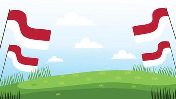 Simple illustration of waving Indonesian flags on green grass for Independence Day celebration vector