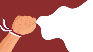 Raised strong fist with ribbon waving for Indonesia Independence celebration vector