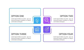 Infographic frame with four steps or options. Presentation, Process, Strategy and Planning. vector