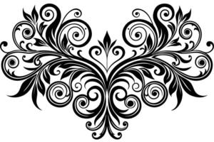 Elegant Black and White Floral Design, Intricate Swirls and Leaves, Symmetrical Heart Shape, Romantic and Ornate, Perfect for Wedding Invitations or Decorative Prints vector