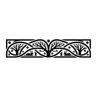 Winter Woodland Border, Stylized Tree Rabbit Motif