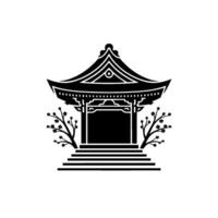 Serene Japanese Pavilion Silhouette, Minimalist vector