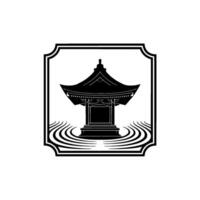 Black Temple Emblem, Serene Reflection, Japanese Heritage vector