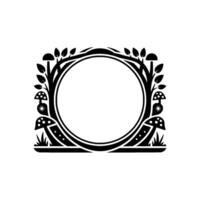 Enchanted Circle Frame, Forest Illustration, Vintage Style vector