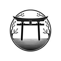 Serene Torii Gateway, Japanese Landscape Emblem vector