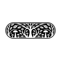 Botanical Emblem Forest Tree Mushrooms, Stylized vector