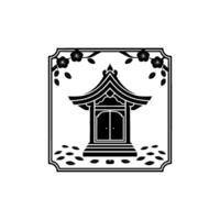 Elegant Japanese Temple Emblem, Minimalist vector