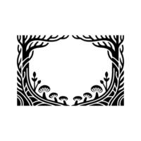Intricate Forest Frame, Stylized Black White Illustration, Botanical vector
