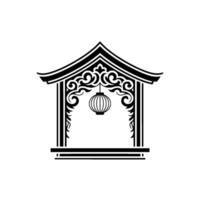 Elegant Asian Archway with Lantern, Minimalist vector
