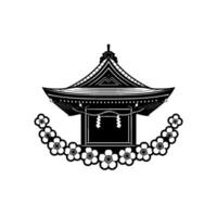 Japanese Temple Silhouette with Sakura Garland, Minimalist vector