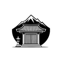 Serene Mountain Temple Emblem, Minimalist, Japan vector