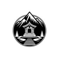 Mountain Shrine Emblem of Serenity and Adventure vector