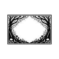 Ethereal Forest Frame, Black White Illustration, Mystical Portal vector