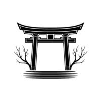 Japanese Torii Gate with Cherry Blossoms Minimalist Emblem vector