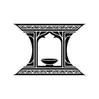 Ornate Gothic Pedestal, Illuminated Vessel, Decorative Emblem vector