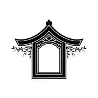 Elegant Japanese Pagoda Window, Botanical Accent vector