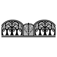 Art Deco Arbor Stylized Tree Gate Ornament, Black White vector