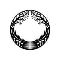 Circular Tree Emblem, Tribal, Minimalist vector