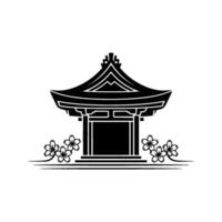 Serene Japanese Pagoda with Sakura Blossoms Minimalist Emblem vector