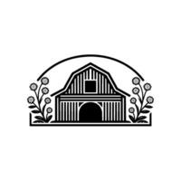 Rustic Barn Wildflowers Emblem, Vintage Illustration vector