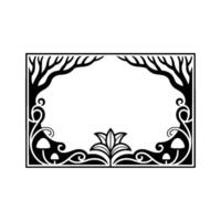 Gothic Botanical Frame, Intricate Black White vector