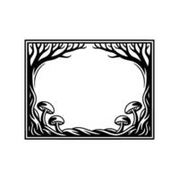 Ethereal Forest Frame, Black White Botanical Illustration - Mushrooms vector