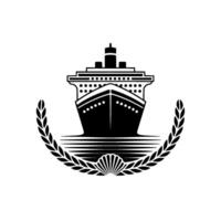 Nautical Emblem Ship, Waves, and Laurel Wreath vector