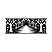 Enchanted Forest Path, Black White Illustration, Trees vector