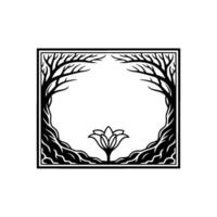 Serene Bloom Black White Botanical Frame vector