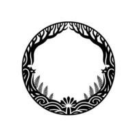 Circular Celtic Tree of Life Frame, Black White Emblem vector