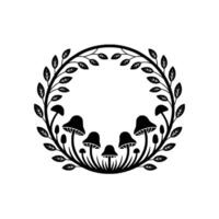 Botanical Circle Mushroom Leaf Emblem, Vintage Illustration vector