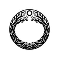 Circular Tree of Life Emblem, Mystical Symbol vector