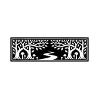 Stylized Forest Border, Intricate Black White, Trees vector