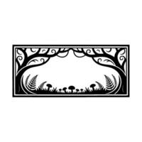 Enchanted Forest Frame, Stylized Black White Illustration, Trees vector