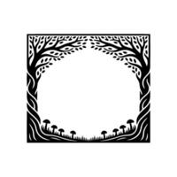 Enchanted Forest Frame, Stylized Black White Illustration - Trees vector