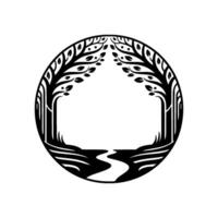 Circular Grove Emblem, Symbolic Forest Silhouette vector