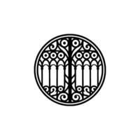 Gothic Tree Window Emblem, Vintage Symbol of Growth Heritage vector