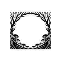 Ethereal Forest Frame Blackline Illustration of Twisted Branches and Mushrooms vector