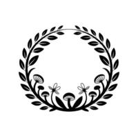 Botanical Emblem Circular Laurel Wreath with Delicate Mushrooms vector