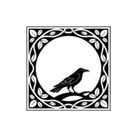 Raven Silhouette in Stylized Frame, Medieval Motif vector