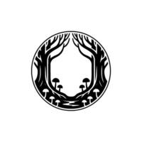 Mystical Forest Emblem Circle of Trees and Mushrooms vector