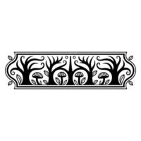 Intricate Forest Border, Stylized Mushroom Motif - Floral vector