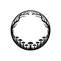 Mystical Circle Forest, Mushrooms, and Ancient Wisdom, Silhouette vector