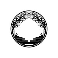 Circular Emblem Ancient Trees Tranquil Waters vector