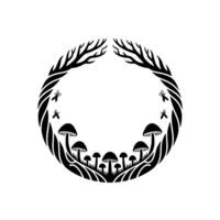 Mystical Forest Emblem Branch Mushroom Circle vector