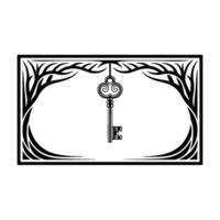 Vintage Key Branch Frame, Mysterious Invitation vector
