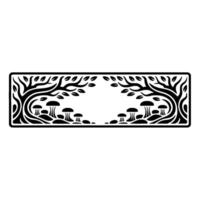 Stylized Forest Frame, Mushroom Motif, Black White Illustration vector